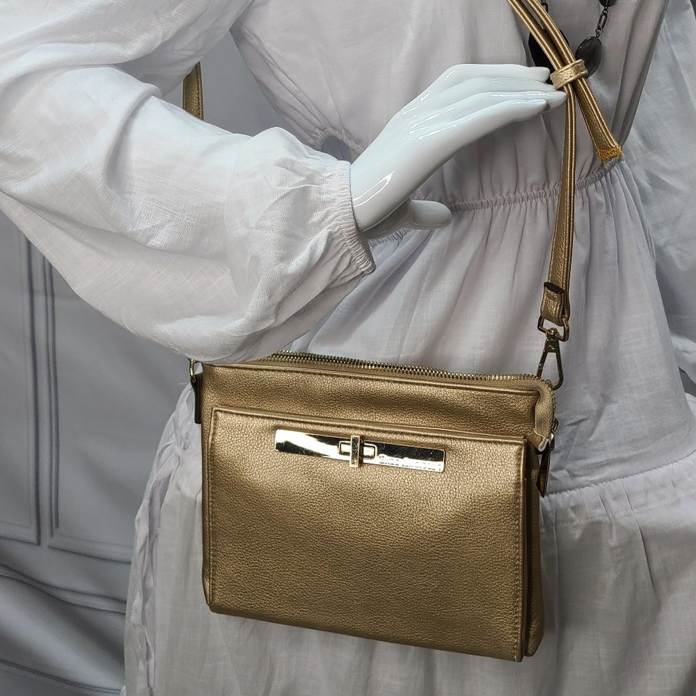 Enzo Angiolini Gold Leather Crossbody Purse